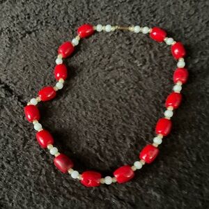 Elegant Red and White Beaded Necklace